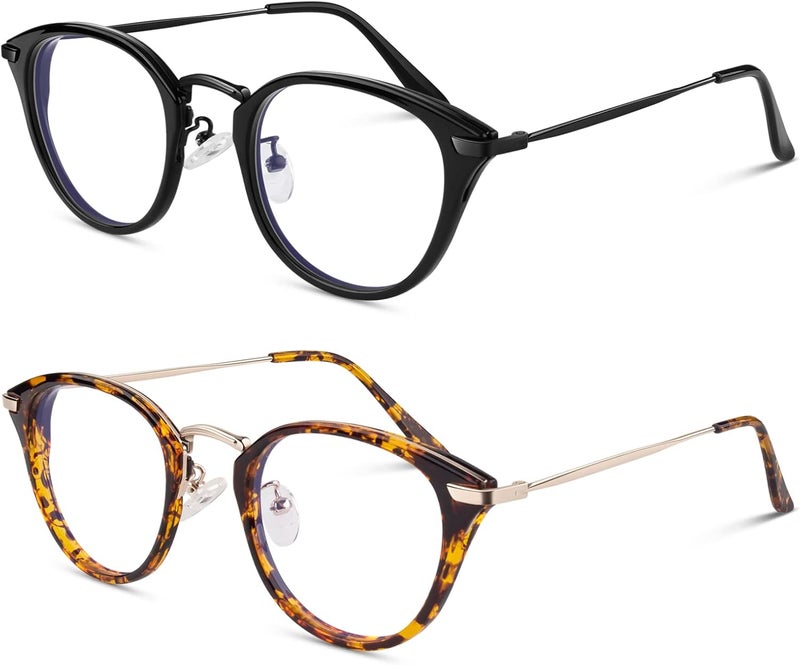 LINVO Classic Fake Glasses Women, Cat Eye Metal Clear Lens Eyeglasses with 100% UV400 Protection - Image 1